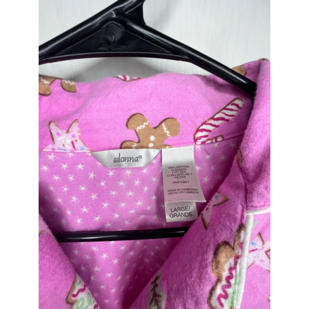 Adonna Pink Christmas Patterned Long Sleeve Button Up Pajama Shirt - Picture 4 of 5